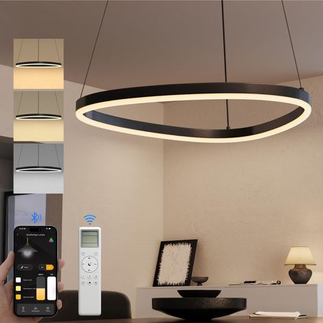 doporro Suspension Luminaire Plafonnier Lustre Chambre Salon Trois Températures de Couleur Hauteur Réglable Éclairage Intérieur LED Noir 50×150CM 15W Luvina06