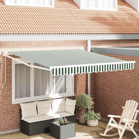 vidaXL Awning Retractable Green and White 300 x 250 x 165 cm Polyester