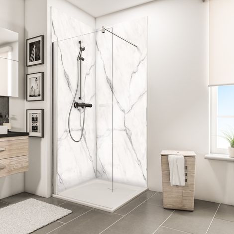 Schulte – Lot de 2 panneaux muraux 100 x 210 cm – Marbre de carrare brillant – Revêtement étanche pour douche et salle de bain – Installation rapide