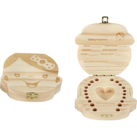 Holz Zahndose Mädchen - Milchzahn Dose Milchzähne Box Zahn Döschen Geschenkidee