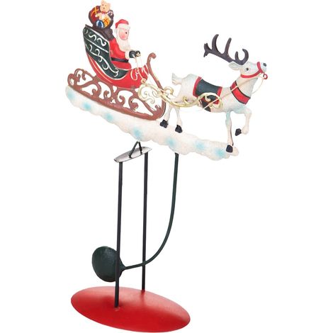 Statuetta con babbo natale con slitta e renne decorazione per interno h 32 cm (1/2)