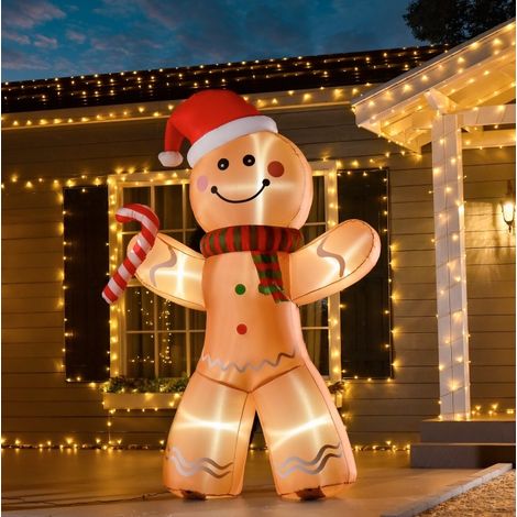 Omino di pan di zenzero gonfiabile natalizio con LED 240 cm con gonfiatore DESVIAE (1/5)