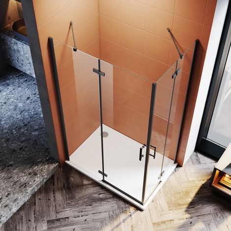 SONNI Duschkabine Eckeinstieg Schwarzes Dusche 80-120 Höhe 195cm Mit PendeltüRen Scharniertür Duschabtrennung-100x120cm