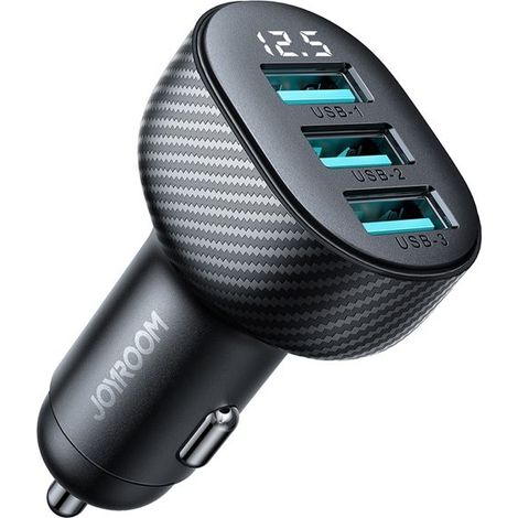 Chargeur Allume-Cigare 3 Ports USB 3.4A Affichage Numérique LED Voiture - Compact Noir Rapide Charge Compatible Tous Smartphones (1/5)