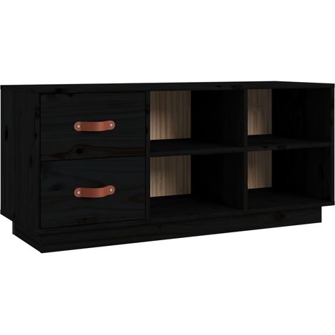 Banc à chaussures bottes commode étagère meuble entrée rangement 100 x 34 x 45 cm bois de pin massif noir