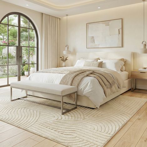 Tapis salon 200x140 cm poils épais géométrique moelleux antidérapant crème. Tapis moelleux pour un salon confortable, tendance et décoratif. (1/5)