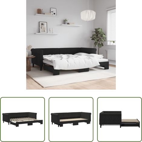 vidaXL Canapé - Lit de jour avec gigogne sans matelas noir 90x200 cm (1/5)