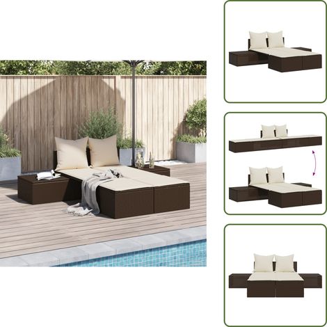 Doppel-Sonnenliege mit Auflagen Braun Poly Rattan - Doppel-Sonnenliege - Gartenliege - Lounge Chair - Outdoor Liege - Poolside Lounge (1/5)