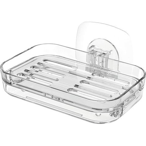 Duschseifenhalter aus transparentem Acryl, mit selbstentwässerndem Design, kein Bohren erforderlich. Starke Klebemontage, geeignet für Wohnmobile, Badezimmer und Küchen. Leicht zu reinigen, platzspare