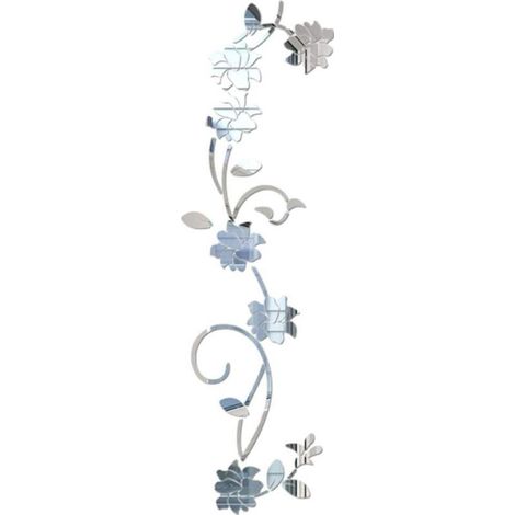 Autocollants muraux miroir acrylique argentés et en forme de vigne florale, autocollants muraux miroir élégants, autocollants muraux miroir adhésifs, adaptés à la décoration de la chambre à coucher