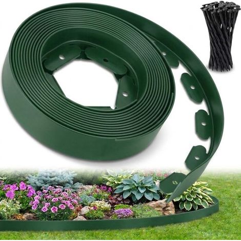 Bordure de jardin flexible – 10 m – Verte – Plastique 5 mm – Avec 30 piquets – Pelouses, allées, parterres (1/5)
