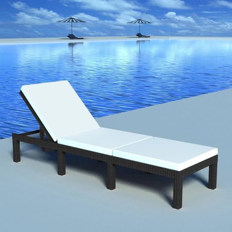 Bain de soleil Chaise de jardin Transat de jardin - avec coussin Résine tressée Noir BV494323 - BonneVie (1/5)