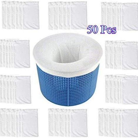 Accessoires de piscine (50 pièces blanches) Chaussettes de skimmer de piscine, filet de filtration réutilisables, chaussettes élastiques et résistantes en nylon, accessoires de piscine (1/5)