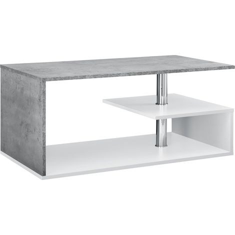 Mesita de salón con estante de almacenamiento en MDF 90 cm blanco y hormigón 030004156 (1/5)