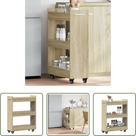 vidaXL Armoire chêne sonoma - Armoire avec roues chêne sonoma 60x22x79 cm bois d'ingénierie (1/5)