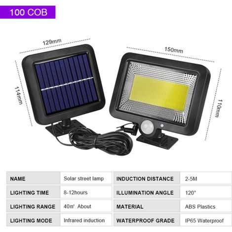 Applique murale à induction étanche à 56 LED, à énergie solaire, avec 100 LED COB séparables, pour jardin ou garage. 100 LED avec trois fonctions (câble d'extension de cinq mètres inclus). (1/5)