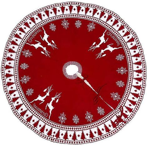 Roter, gestrickter Weihnachtsbaumrock mit Schnee- und Rentier-Partydekorationen (1/5)