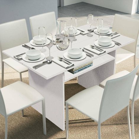 Console extensible lavande, Table à manger avec ouverture pliante, Console polyvalente extensible, 120x70h75 cm, Blanc (1/5)