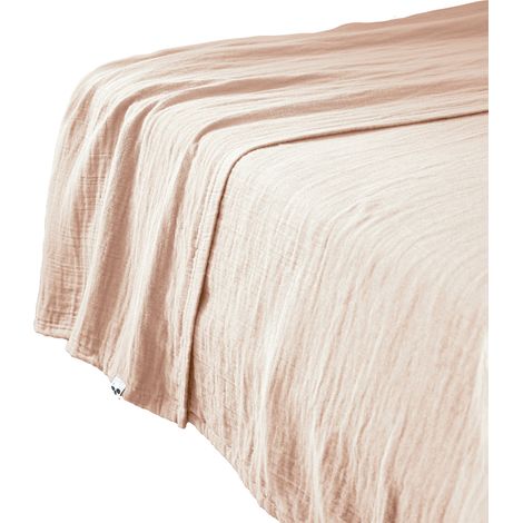 Drap plat 270x300 Gaze de coton unie GAIA coloris Rose Guimauve