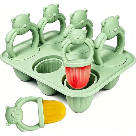 Moules à Glace Bébé - 6 Pièces - Silicone Sans BPA - Anneau de Dentition - Pour Lait Maternel et Yaourt - 17ml Vert (1/5)
