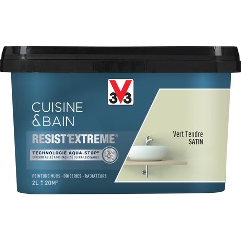 Peinture multi-supports monocouche Cuisine & Bain Resist'Extrême® V33 Vert Tendre satin 2L (1/4)