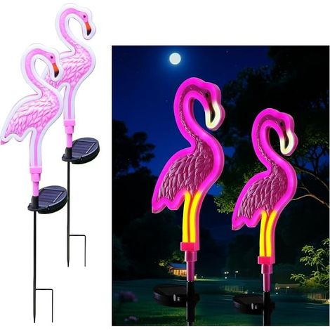 CYRILL – 2 confezioni di lampade LED a forma di fenicottero ad energia solare, bellissima lampada decorativa per esterni da giardino, luci wireless impermeabili dal tramonto all'alba per giardini e st (1/4)