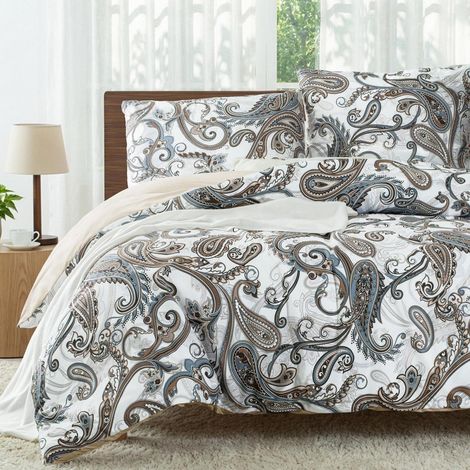 Bettwäsche 155x220cm 3-teilig mit 2 Kissenbezügen 80x80cm, Mikrofaser, Paisley-Muster, Beige
