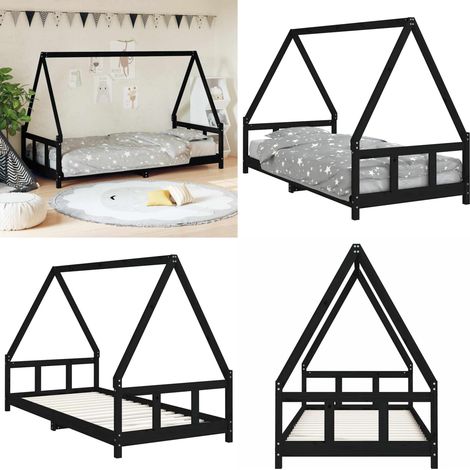 Kinderbett Schwarz 90x200 cm Massivholz Kiefer - Kinderbett - Holzkinderbett - Kiefernholzbett - Jugendzimmer - Kinderzimmereinrichtung - Home & Living (1/5)