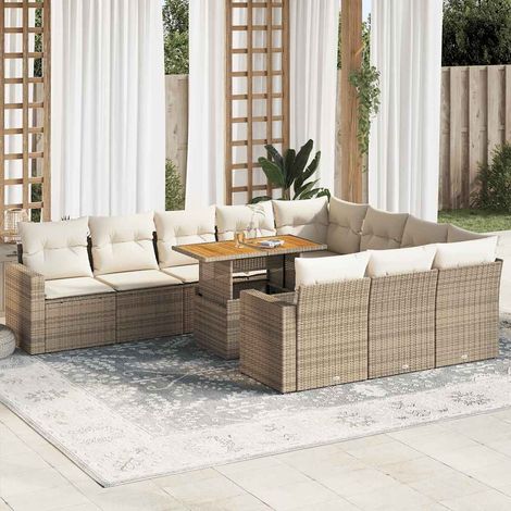 Salon de jardin 11 pcs avec coussins beige résine tressée (1/5)