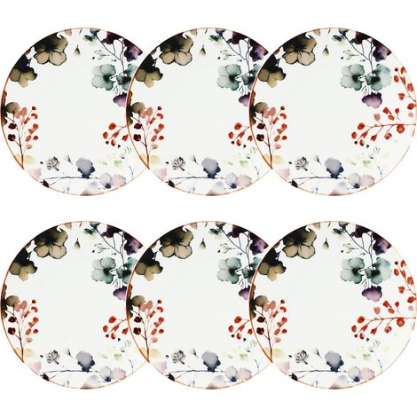 Lot de 6 assiettes plates en porcelaine 27cm, AQUARELLE