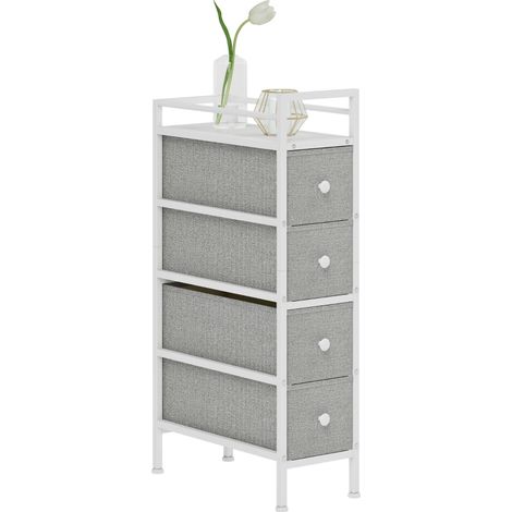 Cómoda con 4 Cajones de Tela Marco de Acero Cómoda para Dormitorio para Espacios Pequeños Salón Vestidor Gris Claro