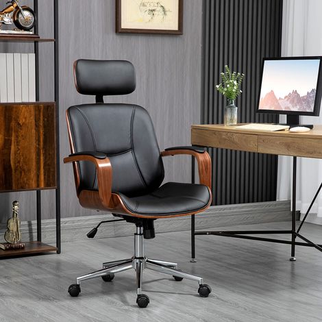 Fauteuil de bureau, chaise de bureau avec appui-tête amovible hauteur réglable et fonction de bascule, 66x65x125cm, noir