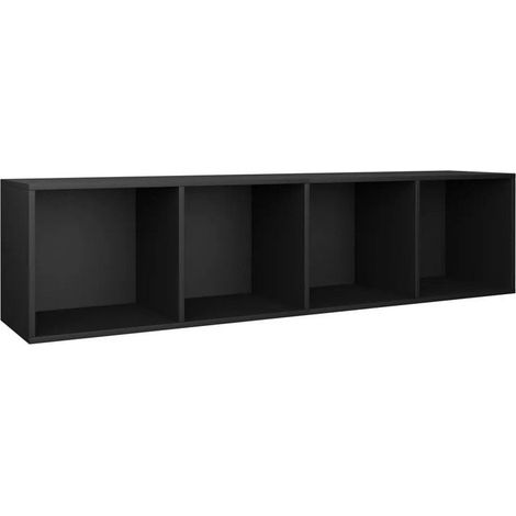 Meuble TV 4 niches bois noir Asana 143cm (1/3)