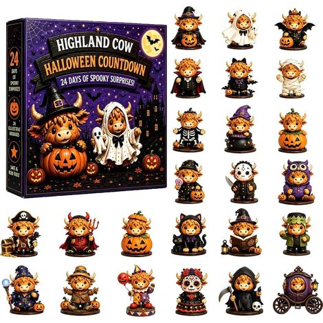 24-tägiger Adventskalender mit 24 Mini-Acryl-Sammelfiguren (2D), Überraschungsgeschenkbox, Tischkalender für schottische Kuhliebhaber und als Dekoration (1/4)