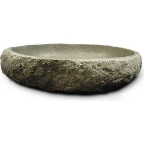 Vasque à poser en pierre de rivière Galéo – Finition brute extérieure – Intérieur poli – Dimensions L 50-58 X L 35-45 X H 15 cm – Ocean Line