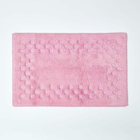 HOMESCAPES Cotton Check Border Pink Bath Mat - Pink - Pink
