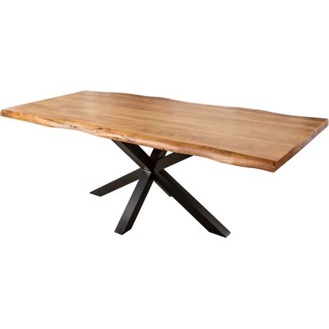 Table ARKAYA 220 cm – Plateau en bois massif d'acacia verni et structure en métal noir – Design industriel et élégant