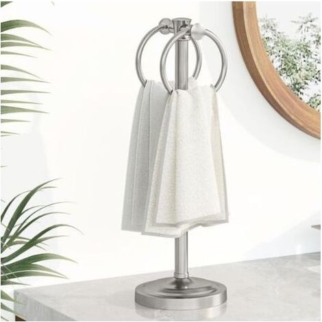 Porte-serviettes vertical en nickel brossé de 43 cm, double anneau porte-serviettes, porte-serviettes sur pied, ensemble d'accessoires de salle de bain, meuble-lavabo et porte-serviettes de cuisine (1/4)