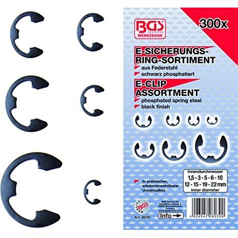 Surtido  de  anillos  de  retención  tipo  E  BGS  1,5  -  22  mm  300  uds.  -  8039