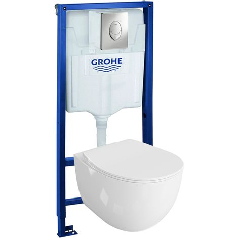 GROHE Bâti-support Skate Air + Lavita WC Mondo suspendu blanc sans bord + panneau de commande Delta 25 chrome  Kit complet WC