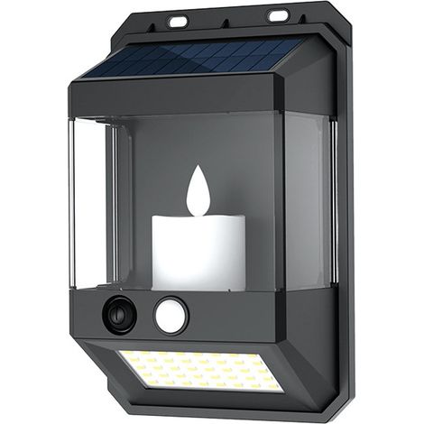 Applique solaire murale avec détecteur de mouvement, effet flamme de bougie, lampe extérieure étanche pour cour, escaliers, couloir (1/5)