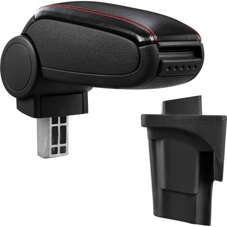 Bracciolo centrale per Seat Leon 1P - con vano portaoggetti - imbottito - similpelle - nero con cuciture rosse 030011358