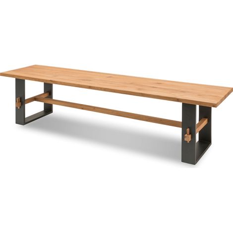 Sitzbank Esszimmer Eiche massiv geölt PLESSA-64, mit Metall Fuß in schwarz, B/H/T: ca. 160/37/46 cm (1/4)
