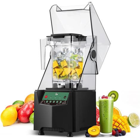 Mixeur commercial avec capot insonorisant Capacité de 2 litres Broyeur à glace silencieux Mixeur à smoothies haute performance de 1000 W pour broyer la glace et préparer des smoothies (1/5)