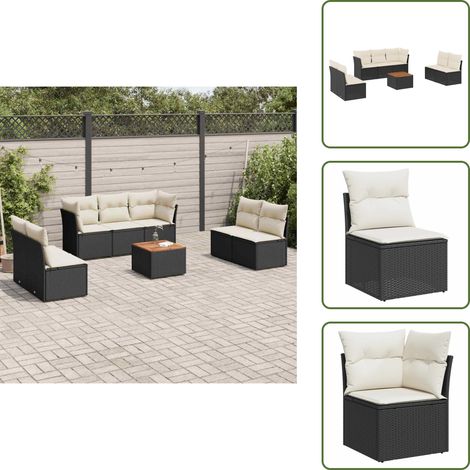 8-tlg. Garten-Sofagarnitur mit Kissen Schwarz Poly Rattan - Gartenmöbel Set - Outdoor Möbel - Rattan Sofa - Lounge Set - Esstisch (1/5)