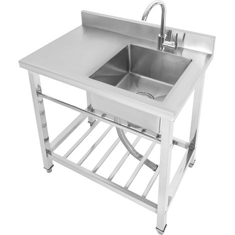 Evier Exterieur De Jardin Evier Cuisine Inox Sur Pied avec Robinet Et étagères, De Rangement Eviers De Restaurant Commercial Pour Garage/Appartement/Sous-Sol/Boutique Facile à Nettoyer (Évier Droit) (1/5)