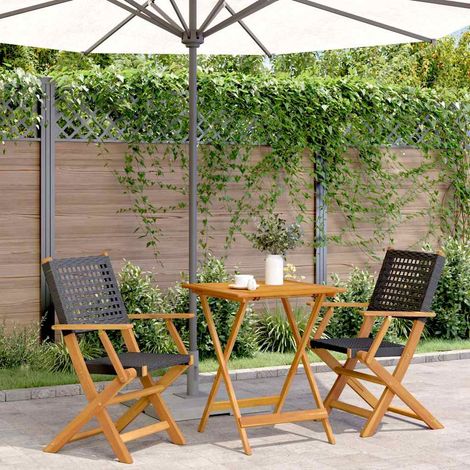 vidaXL Ensemble de bistro 3 pcs noir résine tressée et bois massif (1/5)