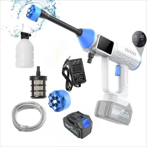 Idropulitrice Portatile a Batteria 48V con Motore Brushless, Idropulitrice ad Alta Pressione per Auto Giardino con Valigetta Bianco(Con 1 batteria da 48HV)