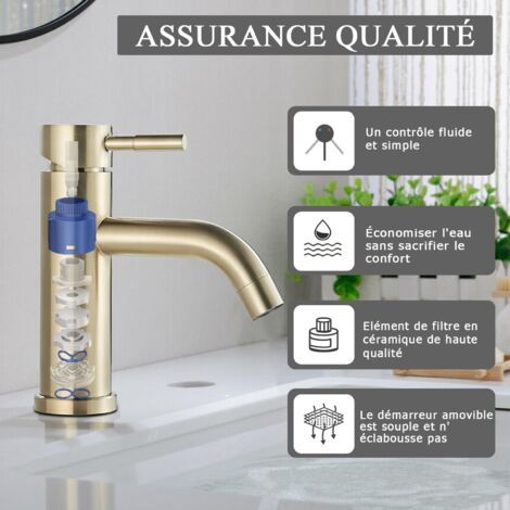 NALOOKAMIC  Robinet de Salle de Bain Or Mitigeur de Lavabo monocommande Robinet de Salle de Bains robinet d'évier Robinet de lavabo or brossé