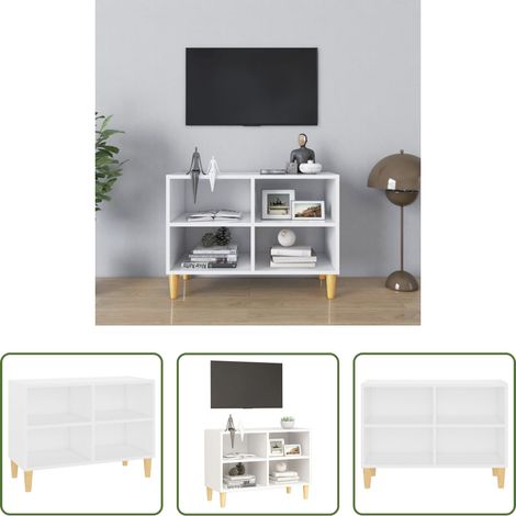 Meuble tv bois - Meuble TV avec pieds en bois massif Blanc 69,5x30x50 cm (1/5)